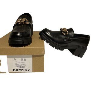 Women's Platform Leather Loafers Women with Chain Chunky Sole Size 9